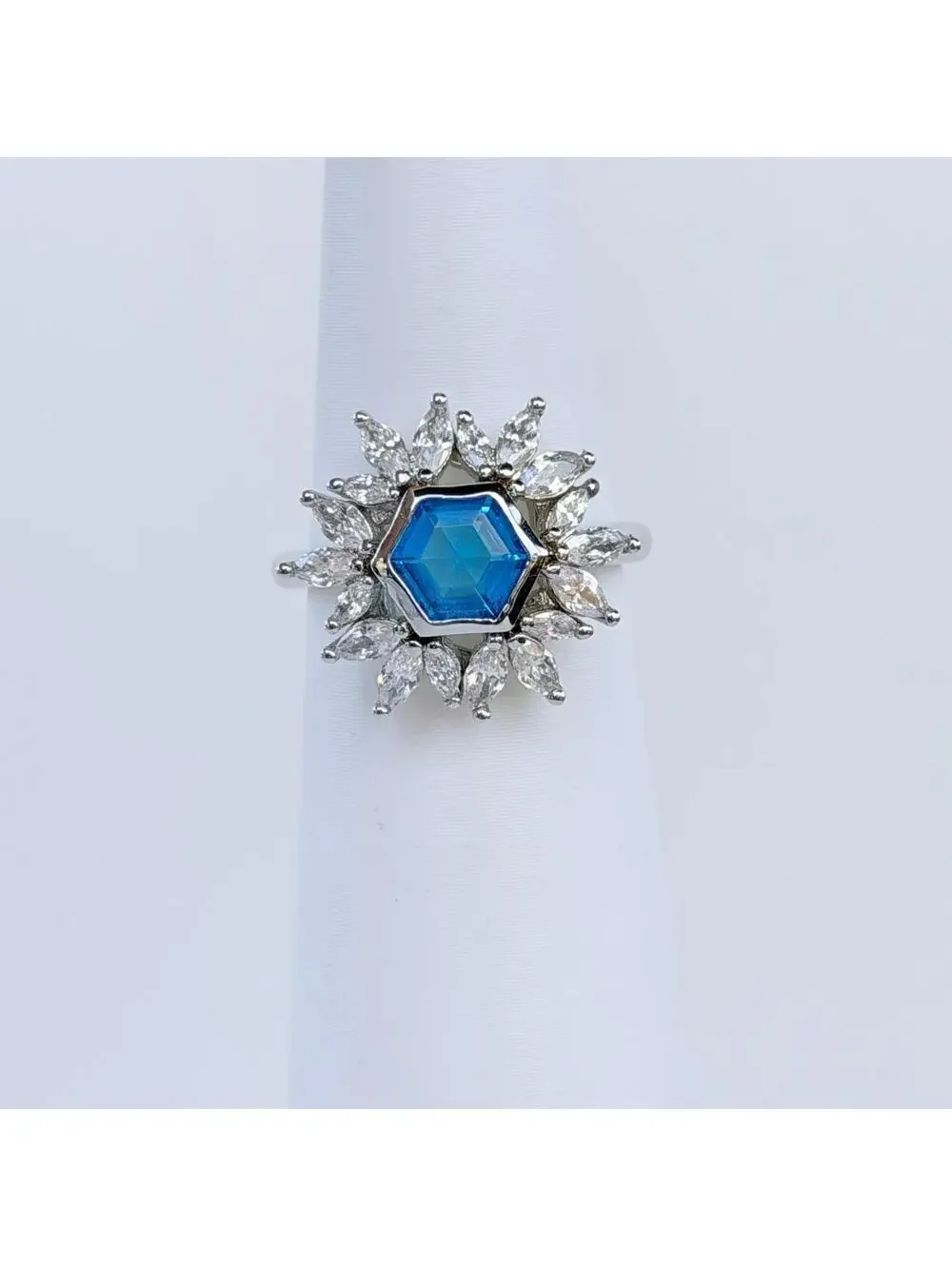 Bomb Party Retro Sz 6 RBP3021 Lab Created Blue Zircon on Rhodium Plating RETRO